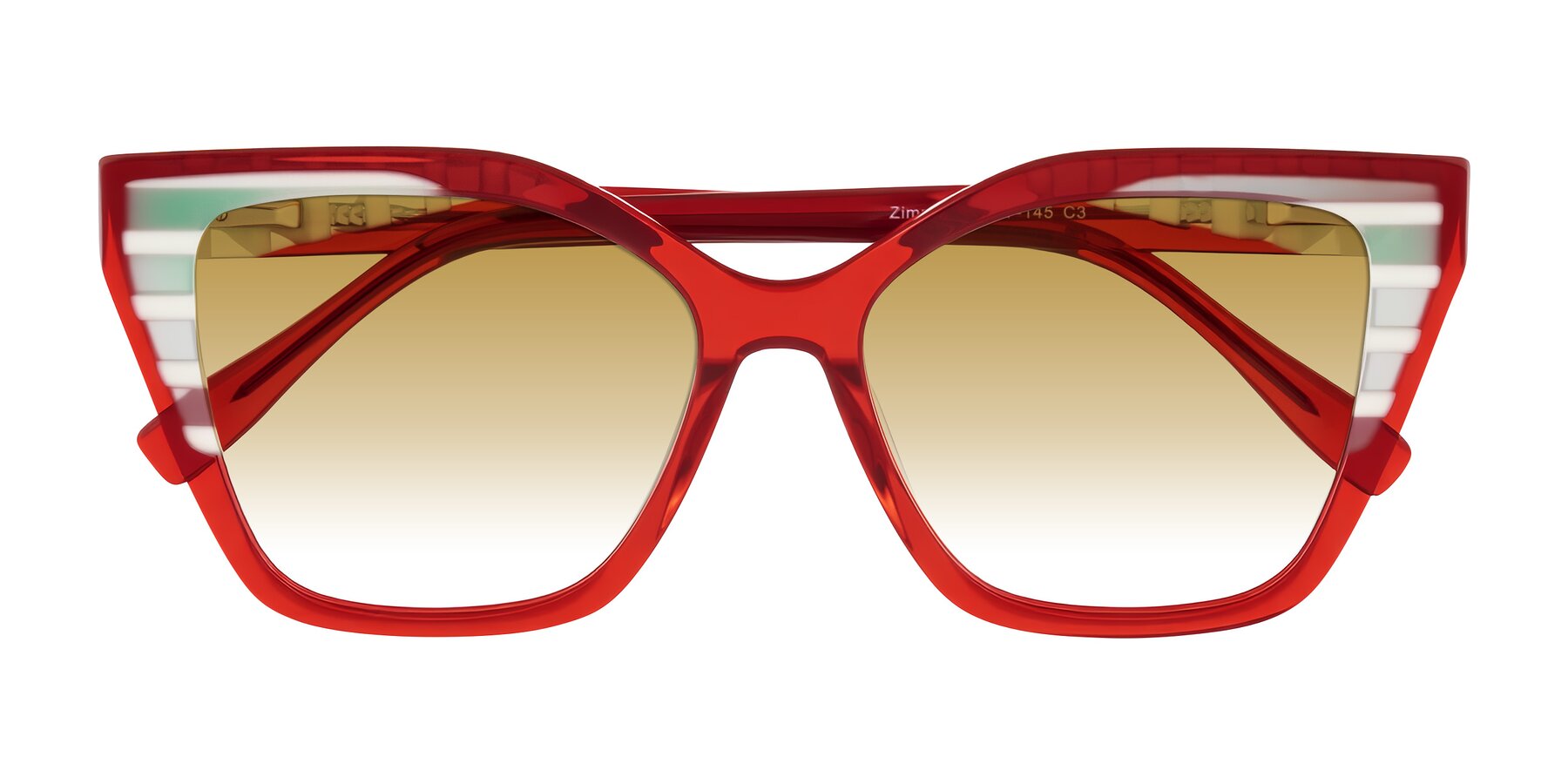 Folded Front of Zimme in Cherry Pop with Champagne Gradient Lenses