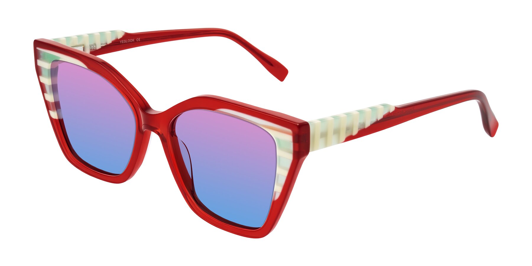 Angle of Zimme in Cherry Pop with Pink / Blue Gradient Lenses
