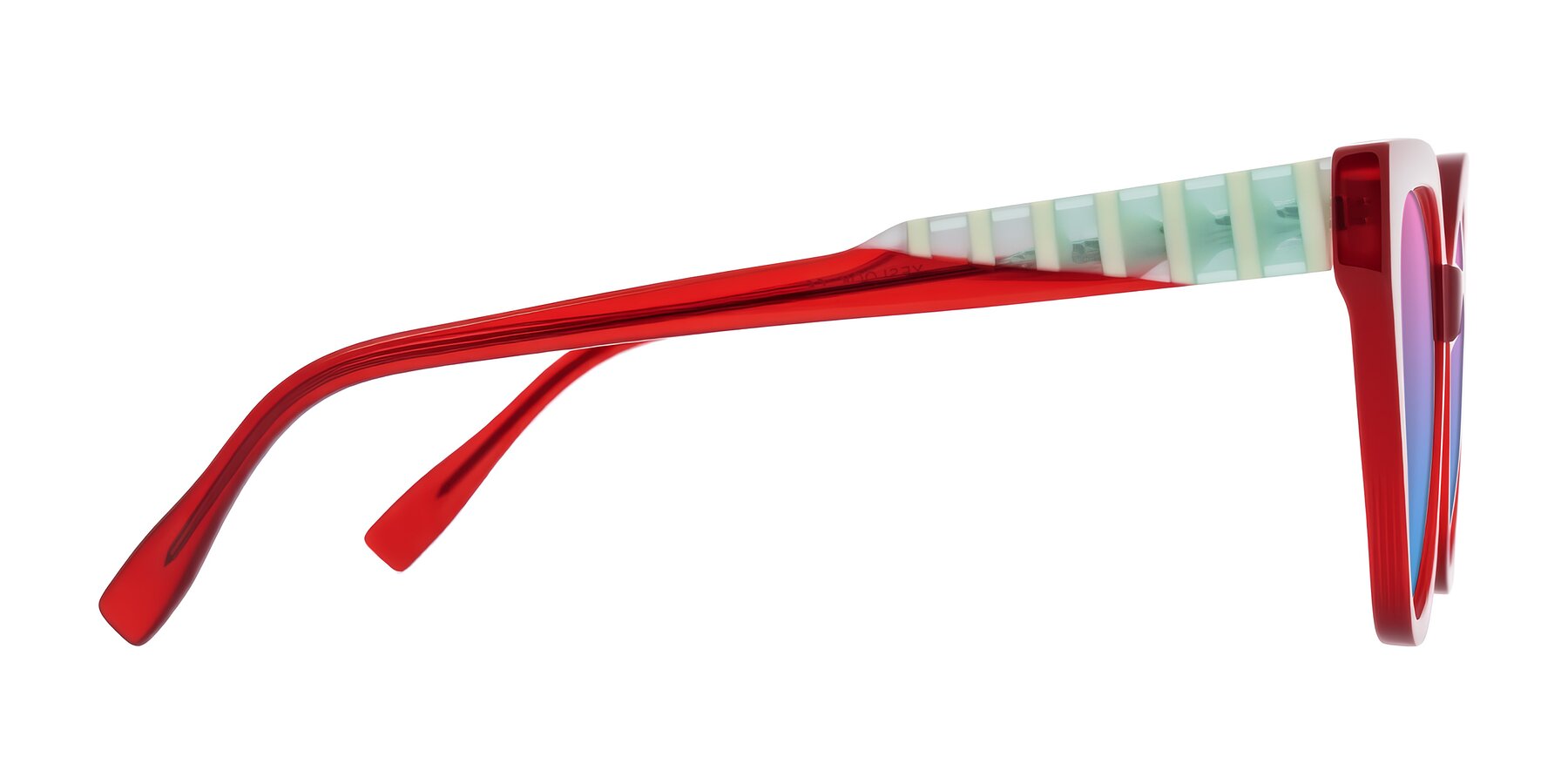 Side of Zimme in Cherry Pop with Pink / Blue Gradient Lenses