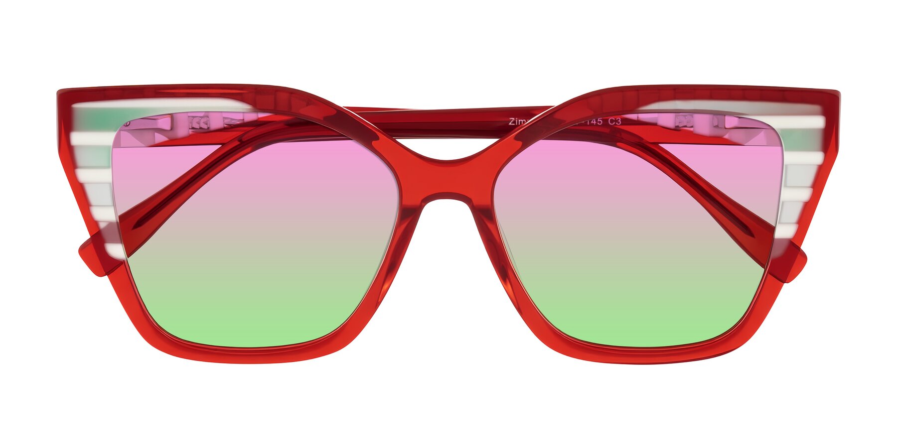 Folded Front of Zimme in Cherry Pop with Pink / Green Gradient Lenses