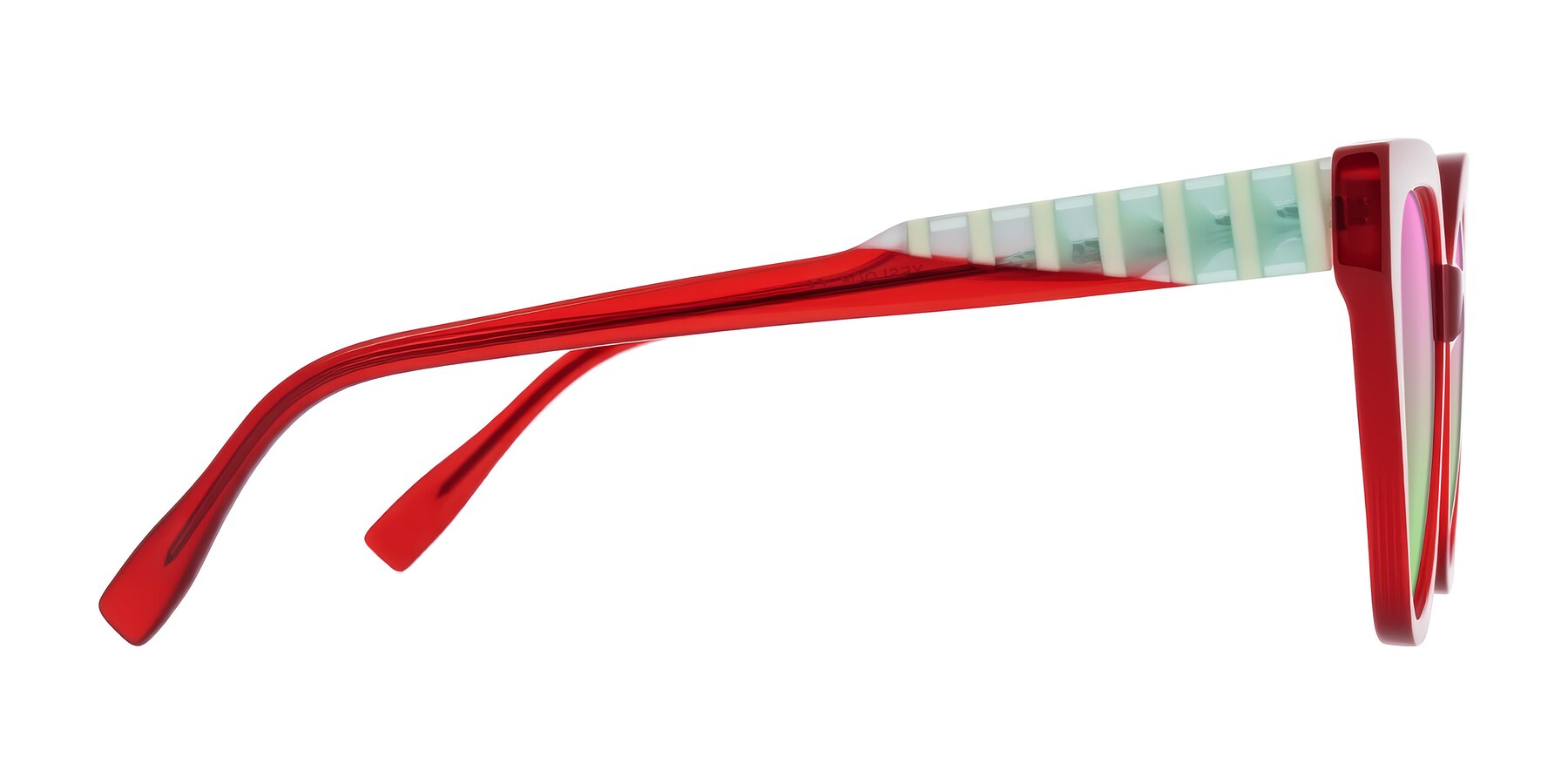 Side of Zimme in Cherry Pop with Pink / Green Gradient Lenses