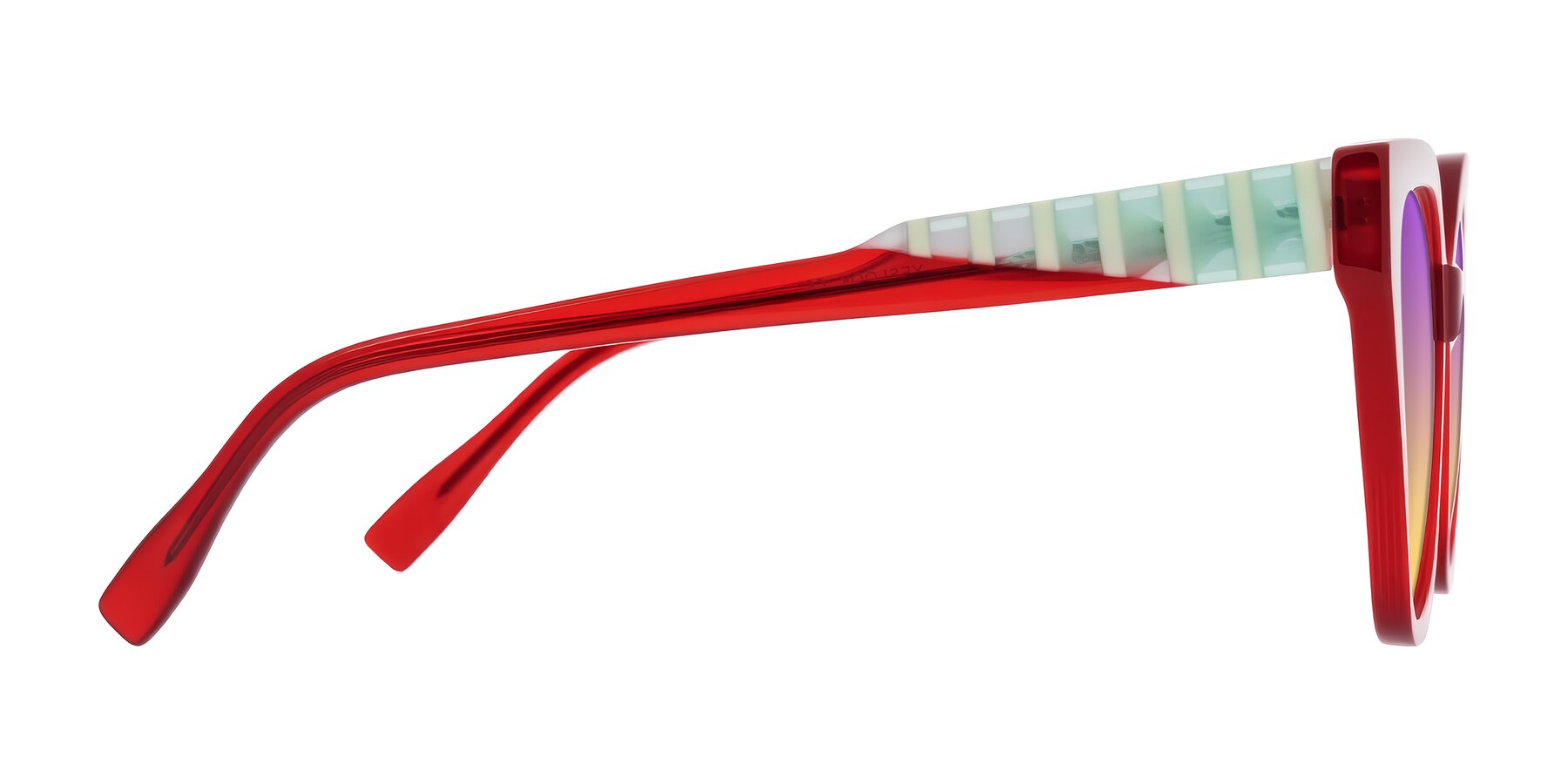 Side of Zimme in Cherry Pop with Purple / Yellow Gradient Lenses