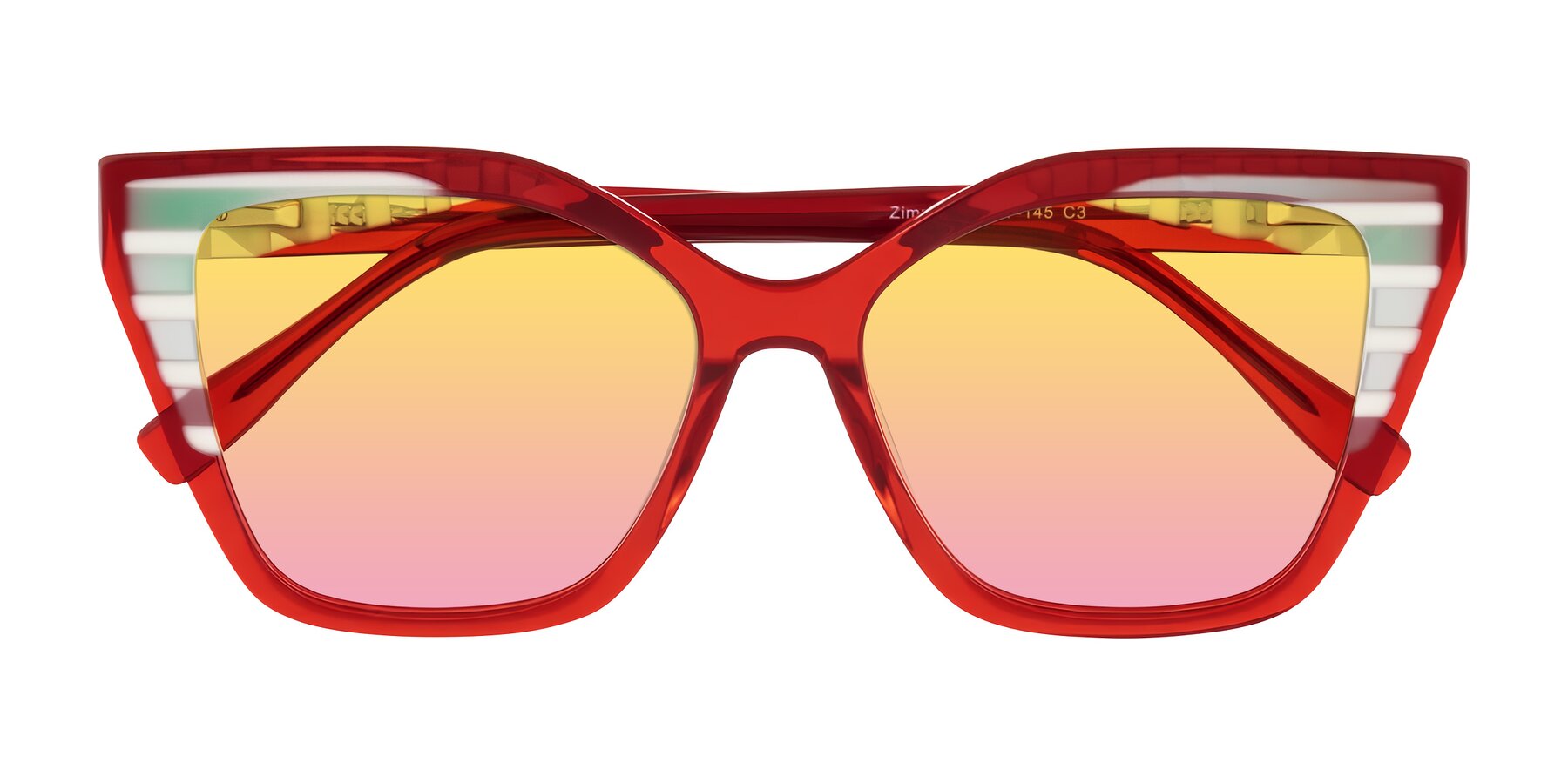 Folded Front of Zimme in Cherry Pop with Yellow / Pink Gradient Lenses