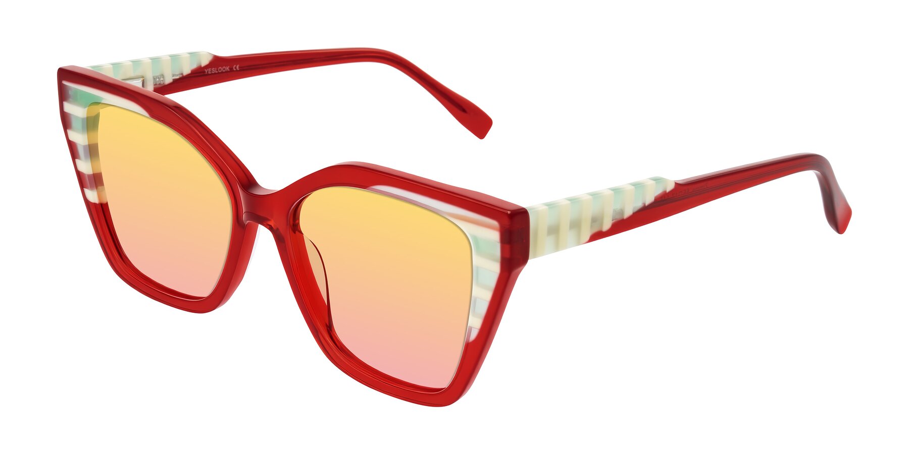Angle of Zimme in Cherry Pop with Yellow / Pink Gradient Lenses