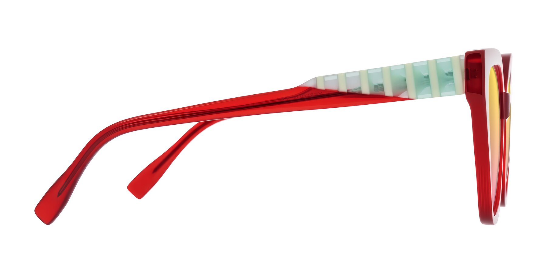 Side of Zimme in Cherry Pop with Yellow / Pink Gradient Lenses