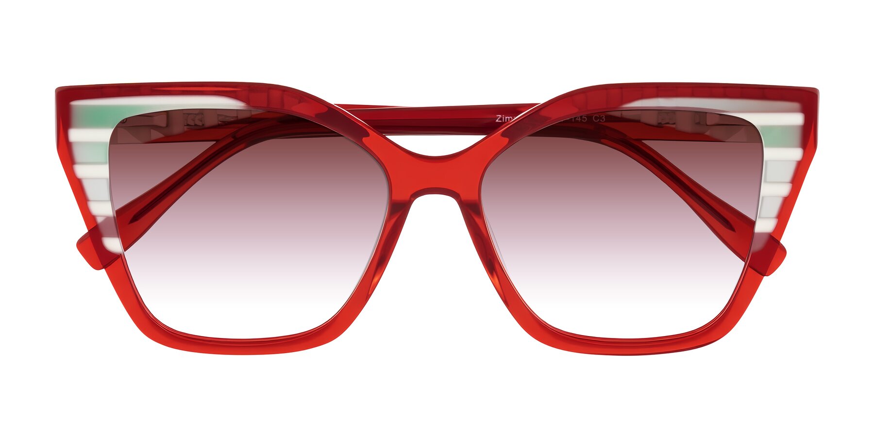 Folded Front of Zimme in Cherry Pop with Garnet Gradient Lenses