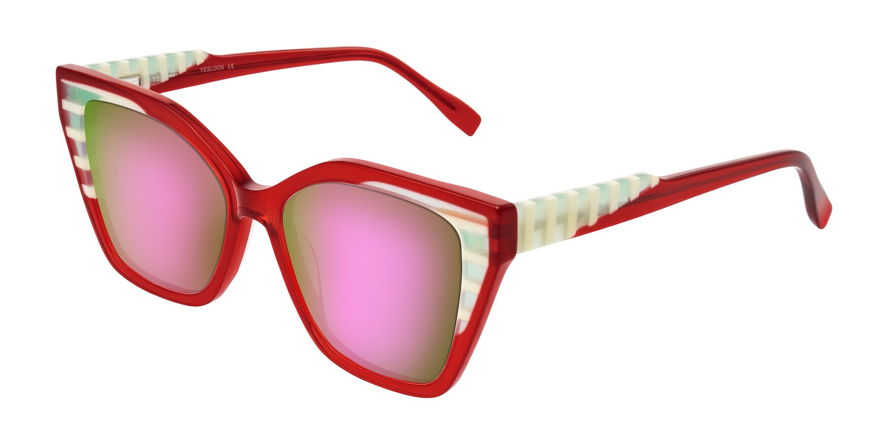 Angle of Zimme in Cherry Pop with Pink Mirrored Lenses