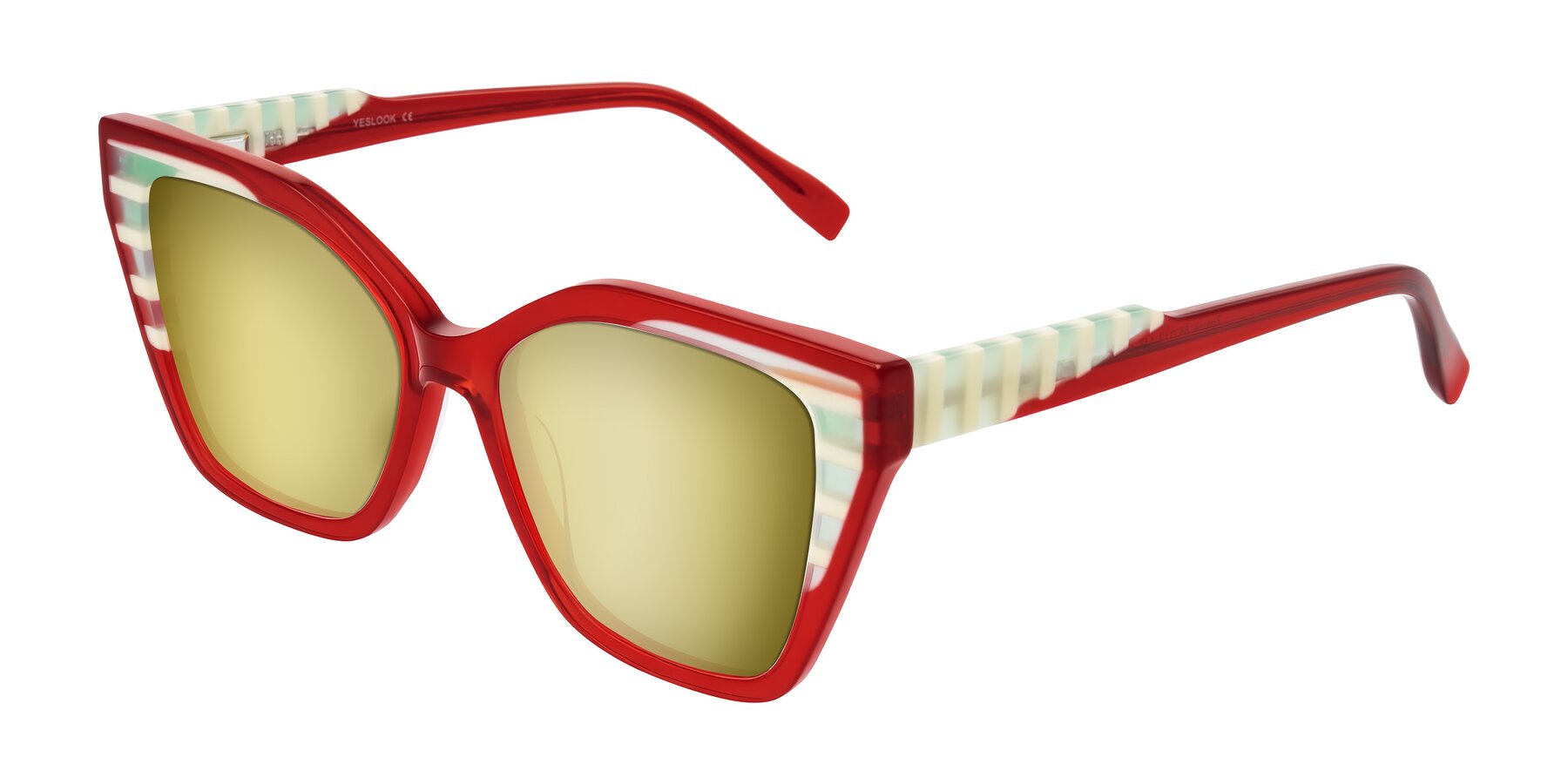 Angle of Zimme in Cherry Pop with Gold Mirrored Lenses