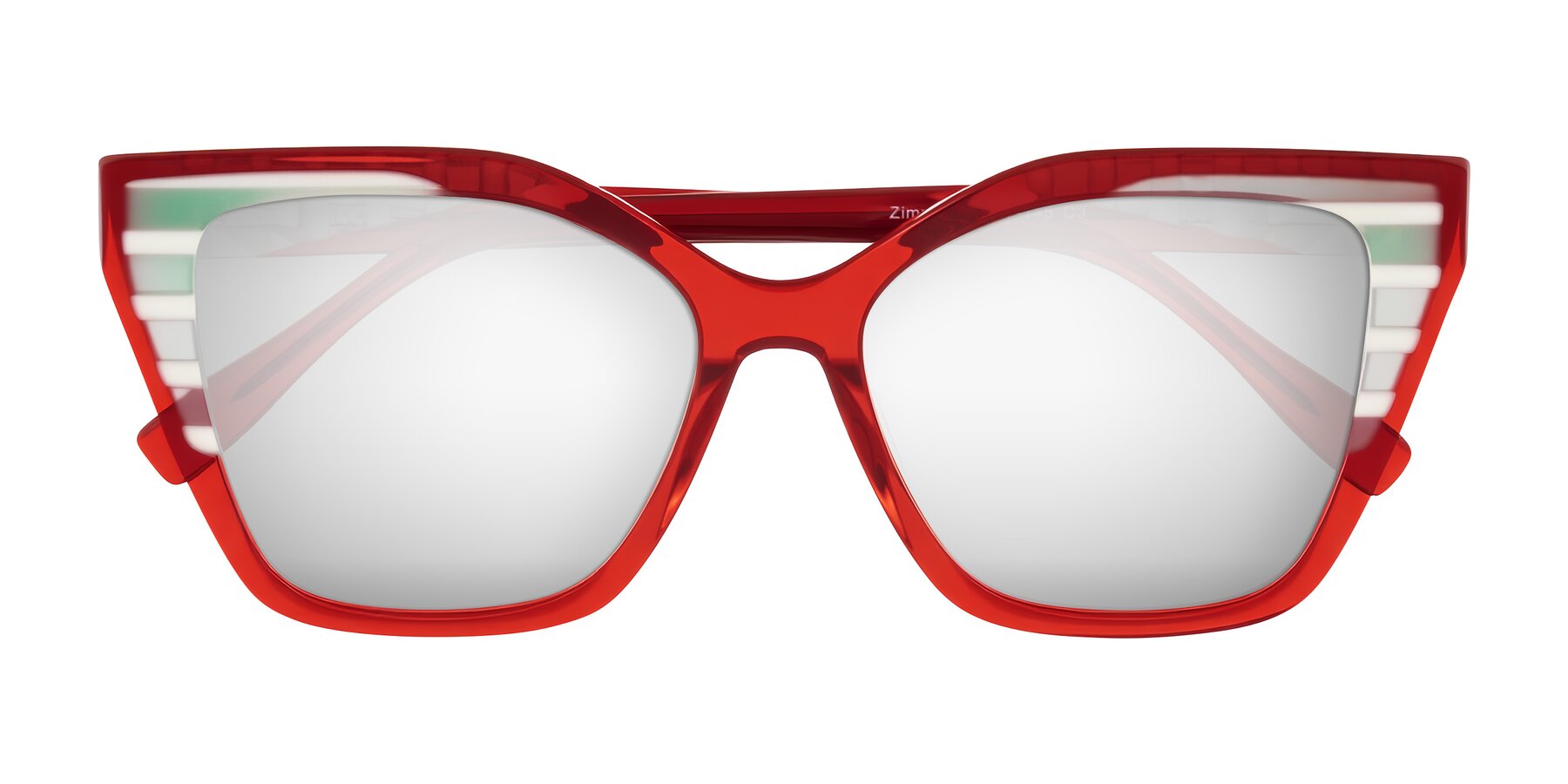 Folded Front of Zimme in Cherry Pop with Silver Mirrored Lenses