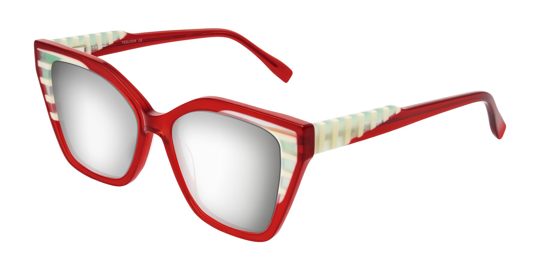 Angle of Zimme in Cherry Pop with Silver Mirrored Lenses