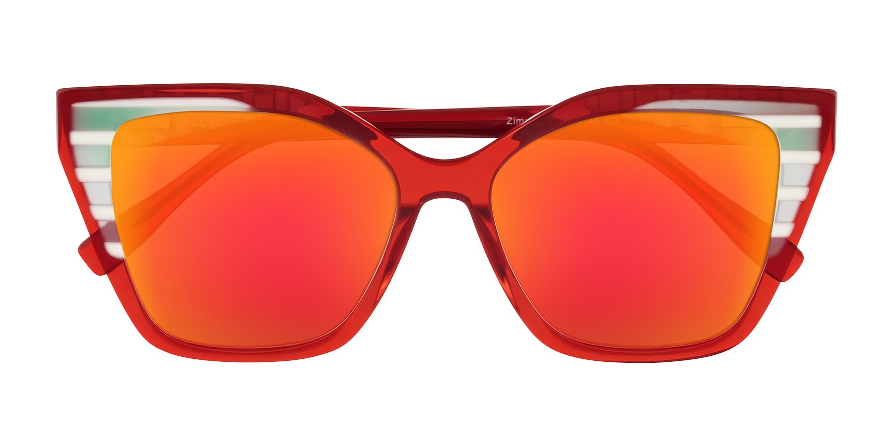 Folded Front of Zimme in Cherry Pop with Red Gold Mirrored Lenses