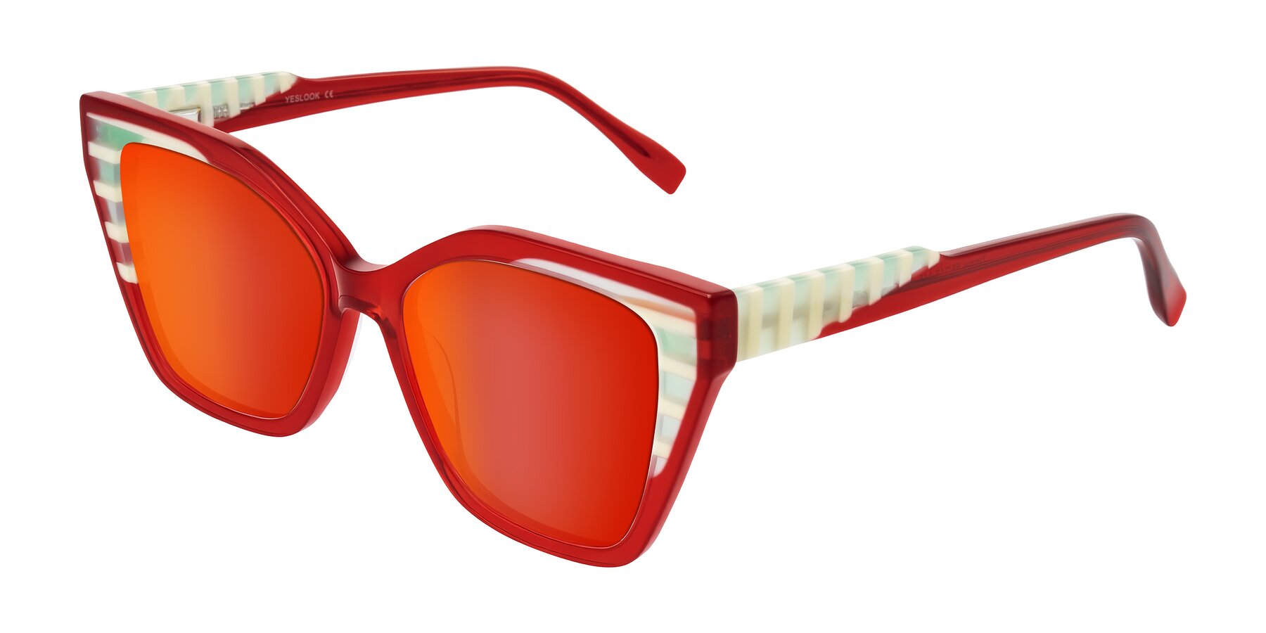 Angle of Zimme in Cherry Pop with Red Gold Mirrored Lenses