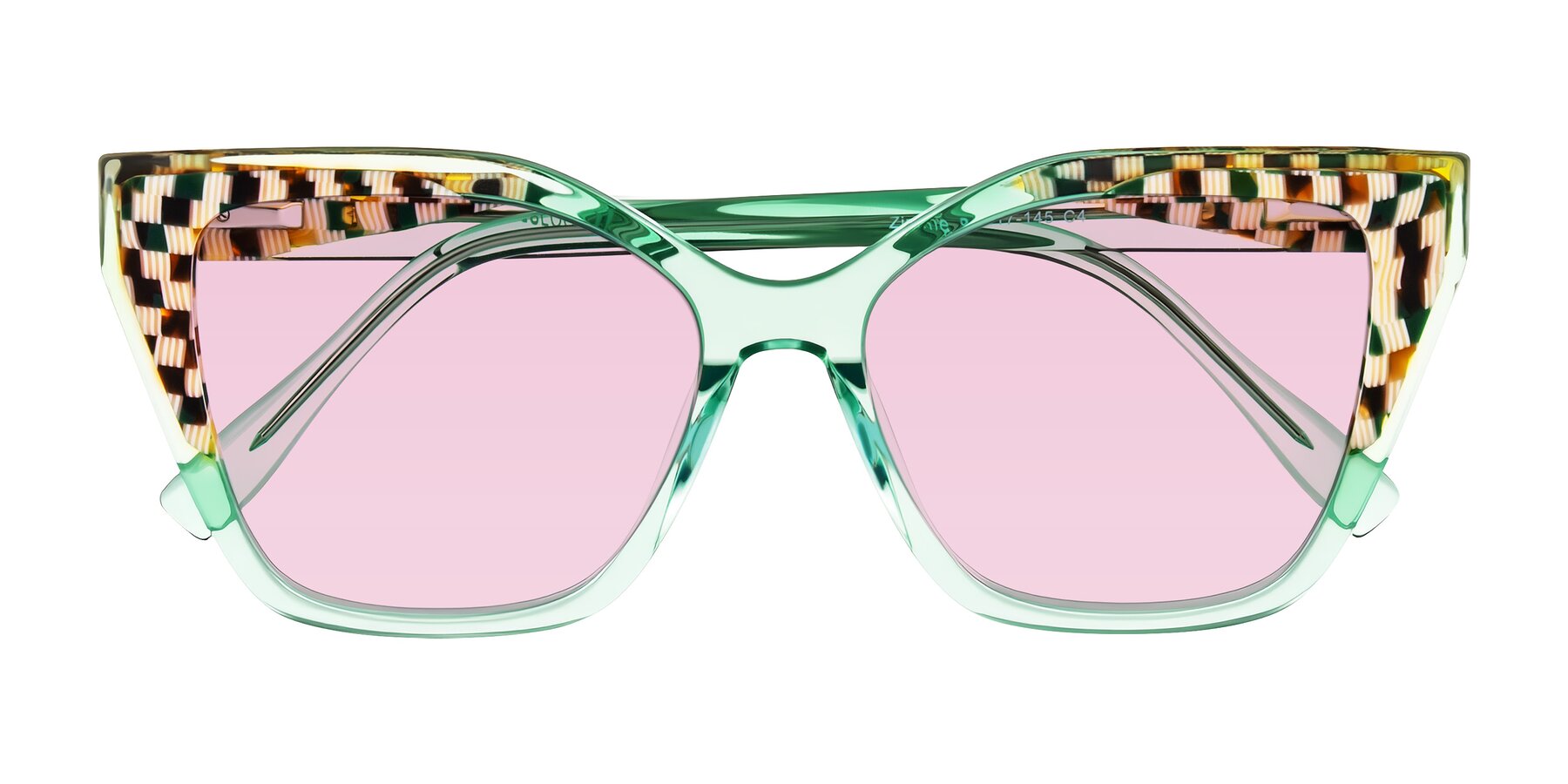 Folded Front of Zimme in Mint Mod with Light Pink Tinted Lenses