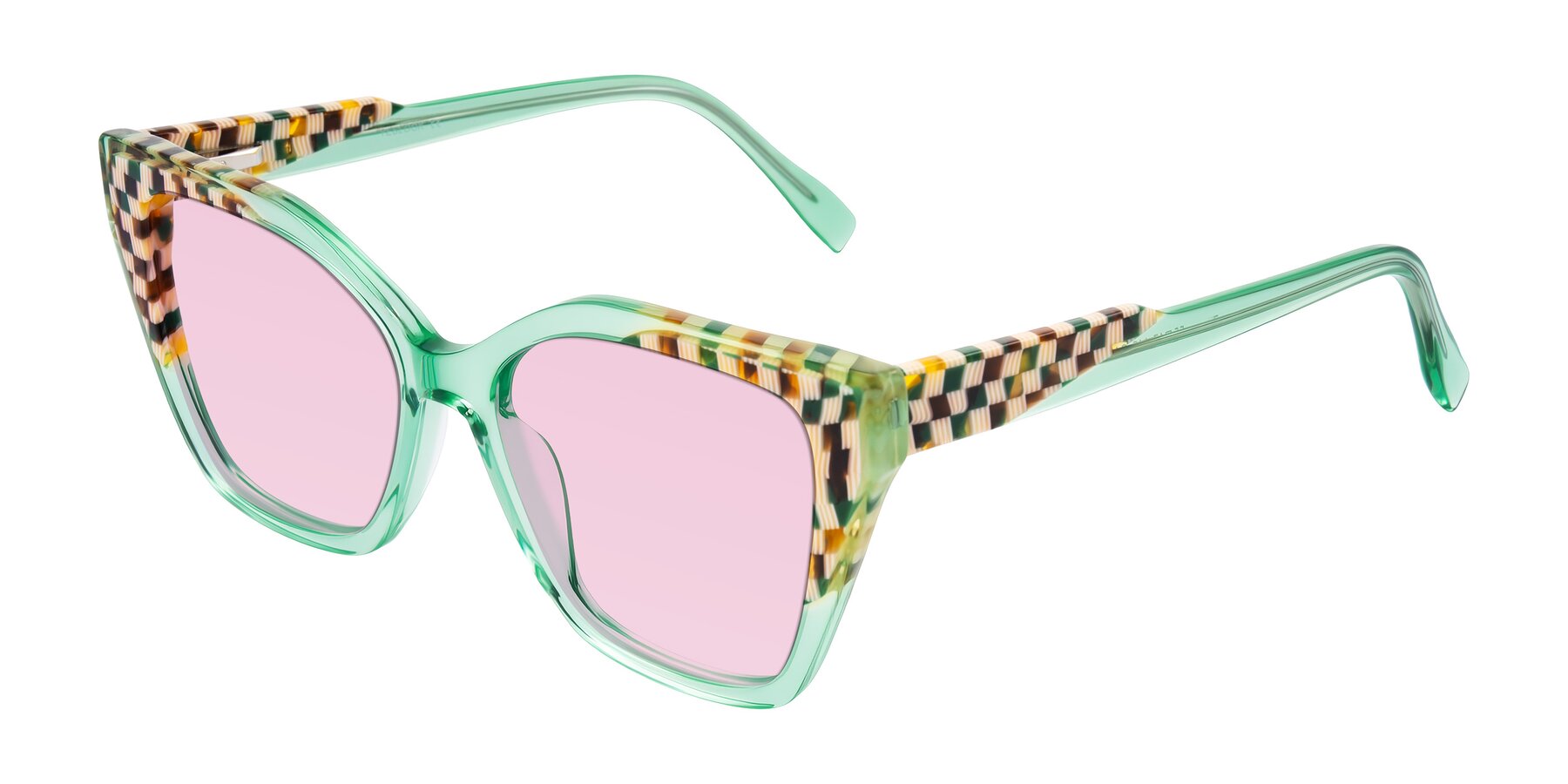 Angle of Zimme in Mint Mod with Light Pink Tinted Lenses