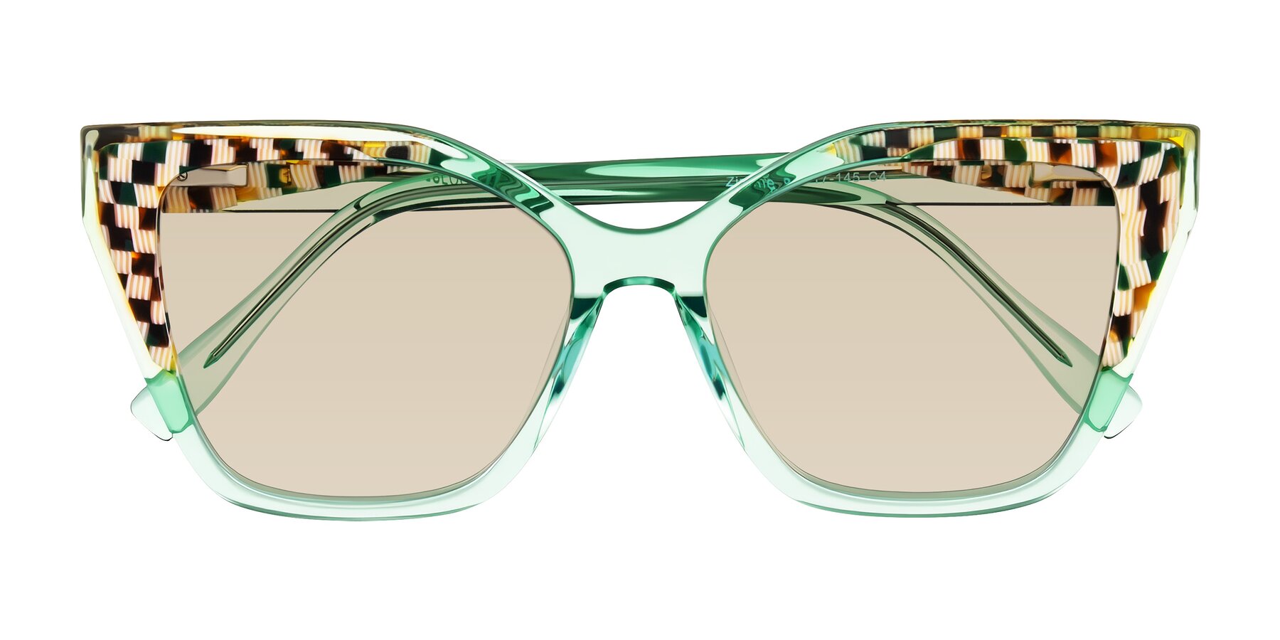 Folded Front of Zimme in Mint Mod with Light Brown Tinted Lenses