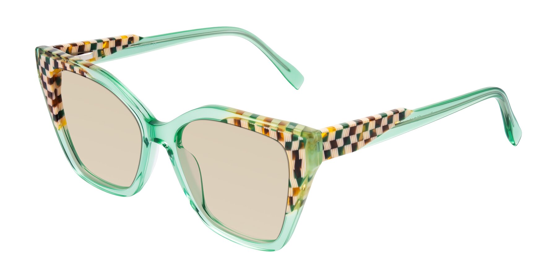 Angle of Zimme in Mint Mod with Light Brown Tinted Lenses