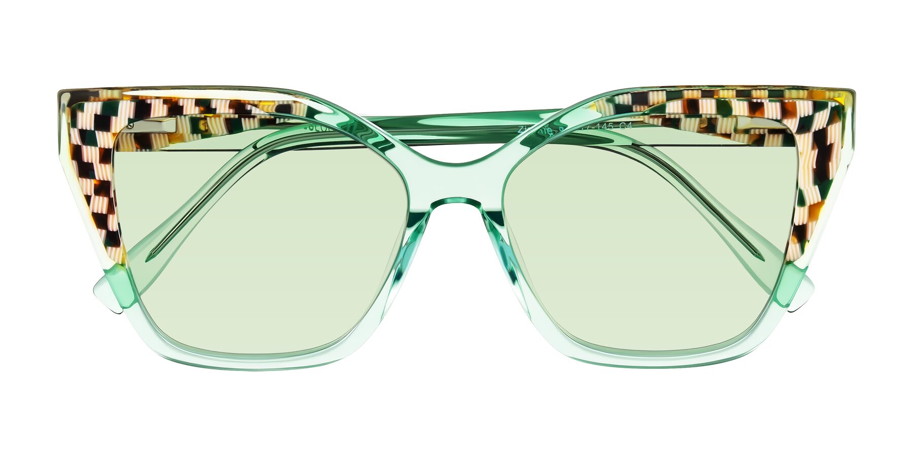 Folded Front of Zimme in Mint Mod with Light Green Tinted Lenses