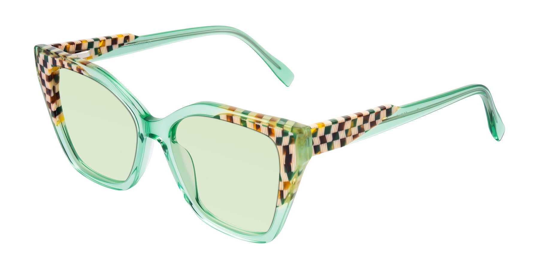 Angle of Zimme in Mint Mod with Light Green Tinted Lenses