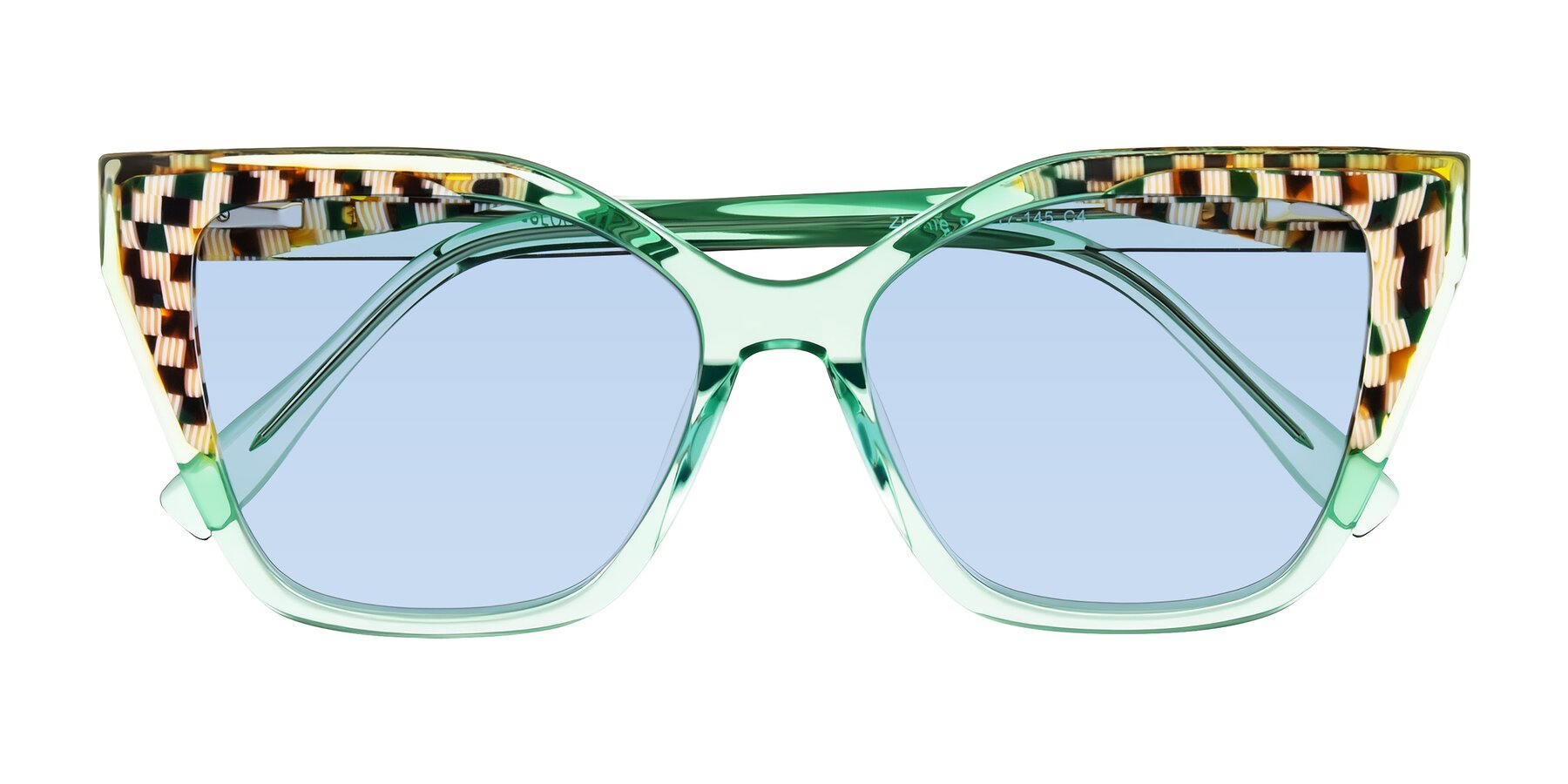 Folded Front of Zimme in Mint Mod with Light Blue Tinted Lenses