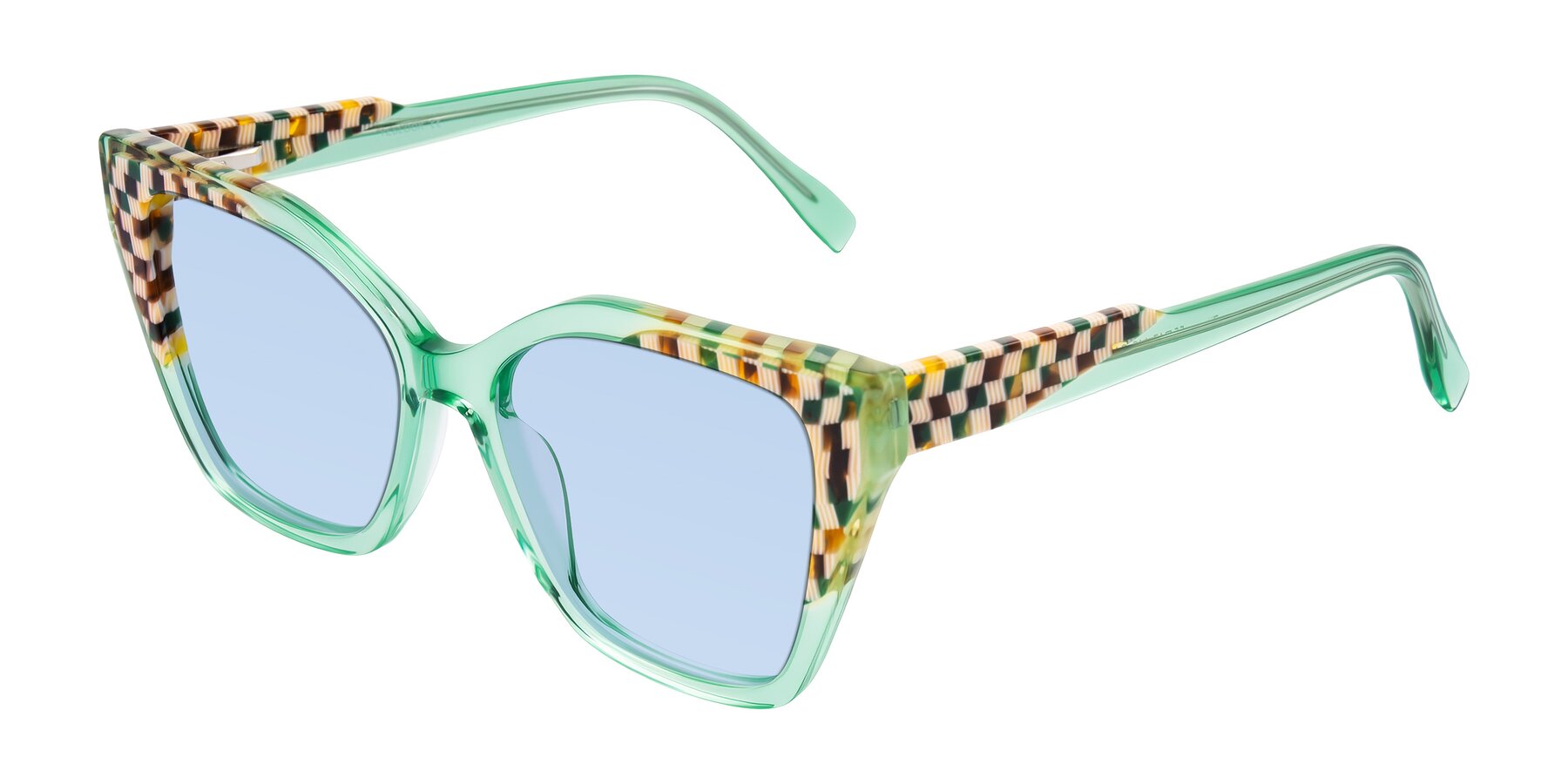 Angle of Zimme in Mint Mod with Light Blue Tinted Lenses
