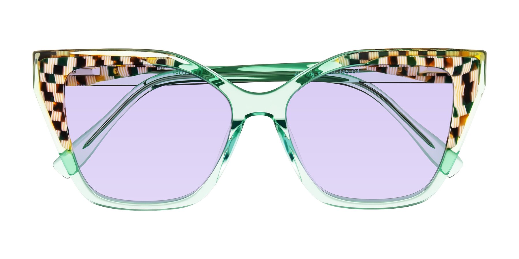 Folded Front of Zimme in Mint Mod with Light Purple Tinted Lenses