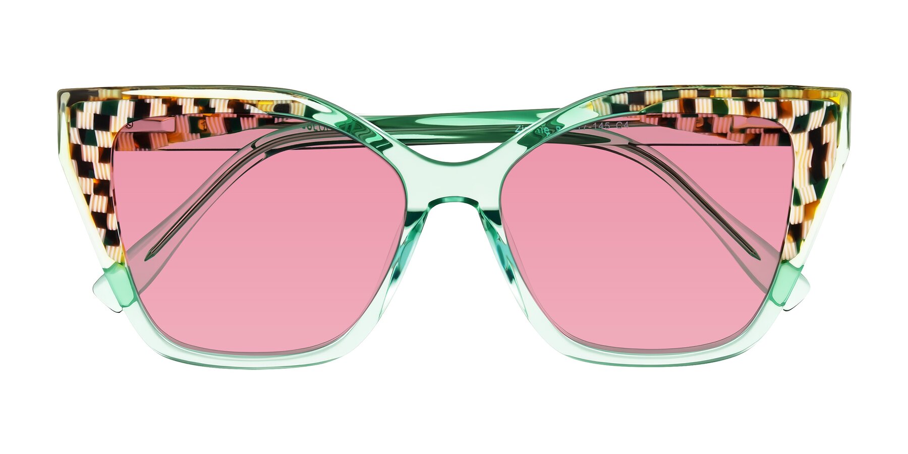Folded Front of Zimme in Mint Mod with Pink Tinted Lenses