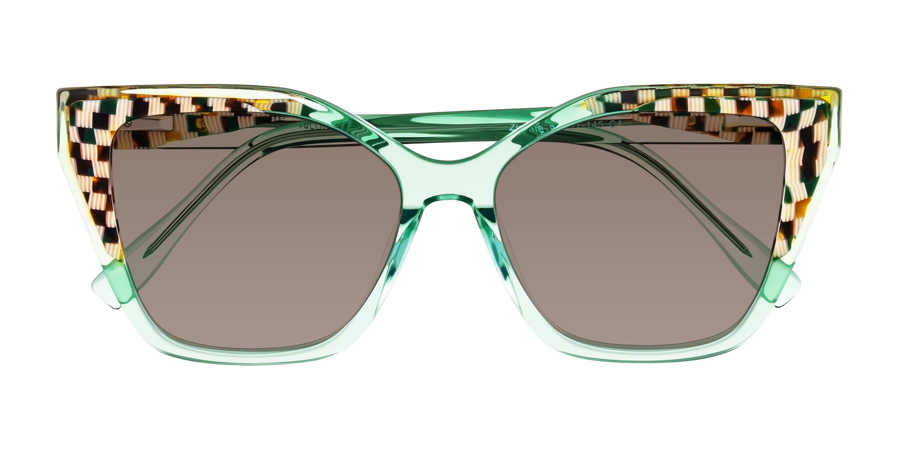Folded Front of Zimme in Mint Mod with Medium Brown Tinted Lenses