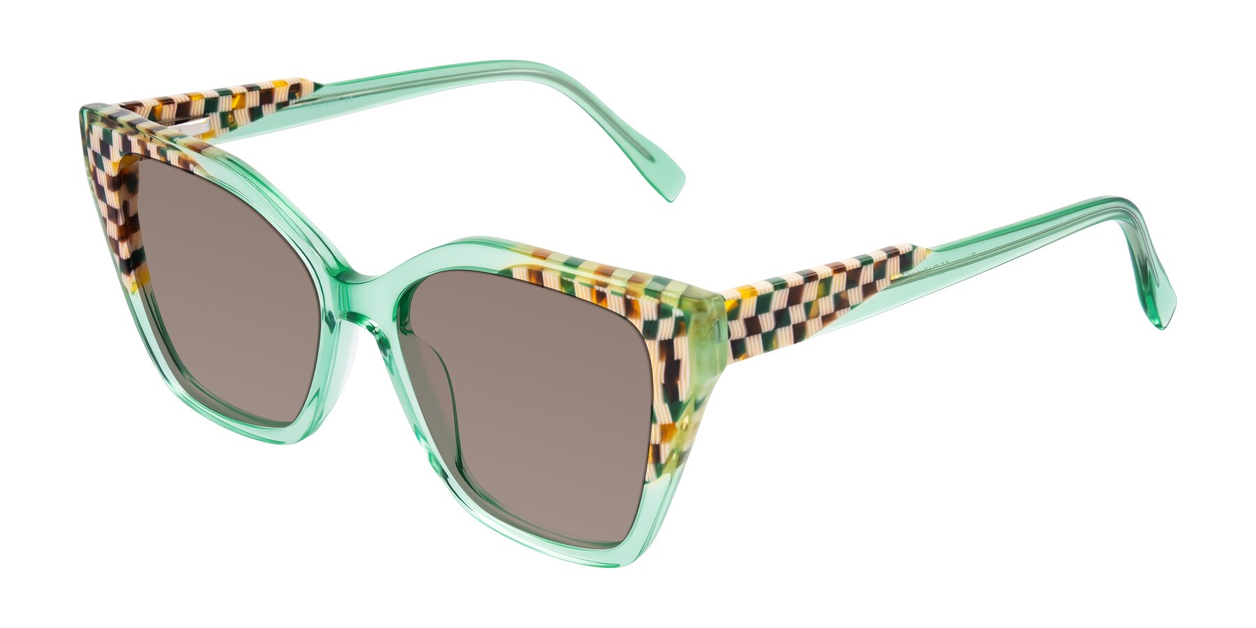 Angle of Zimme in Mint Mod with Medium Brown Tinted Lenses