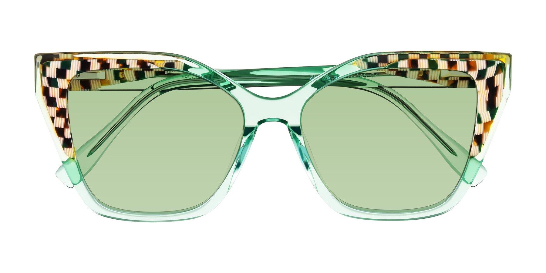 Folded Front of Zimme in Mint Mod with Medium Green Tinted Lenses