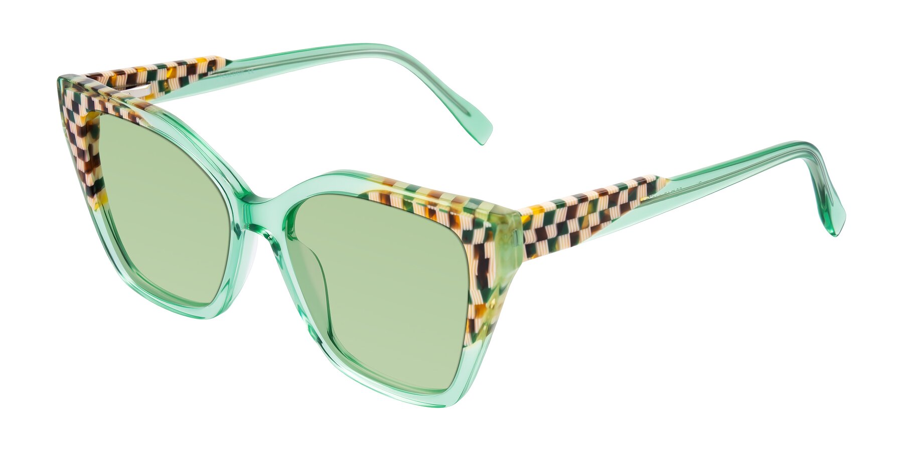 Angle of Zimme in Mint Mod with Medium Green Tinted Lenses