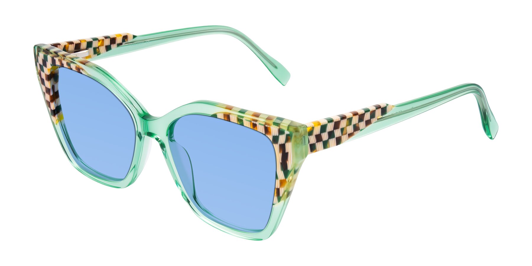 Angle of Zimme in Mint Mod with Medium Blue Tinted Lenses