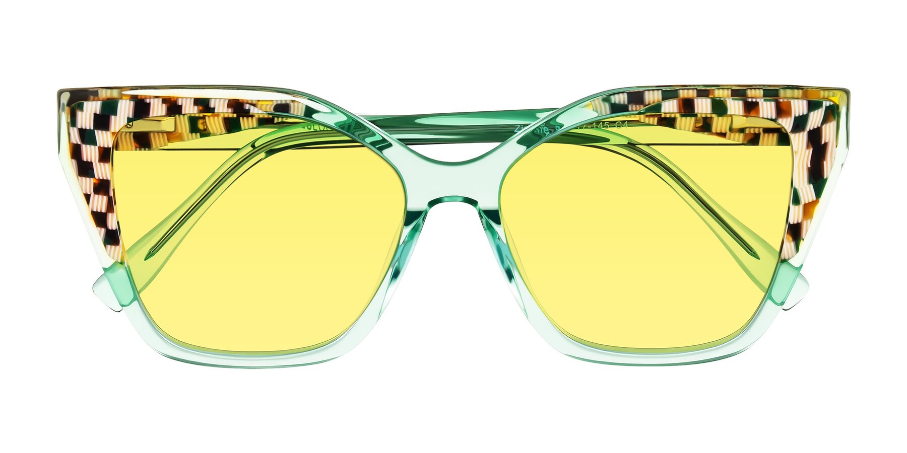 Folded Front of Zimme in Mint Mod with Medium Yellow Tinted Lenses