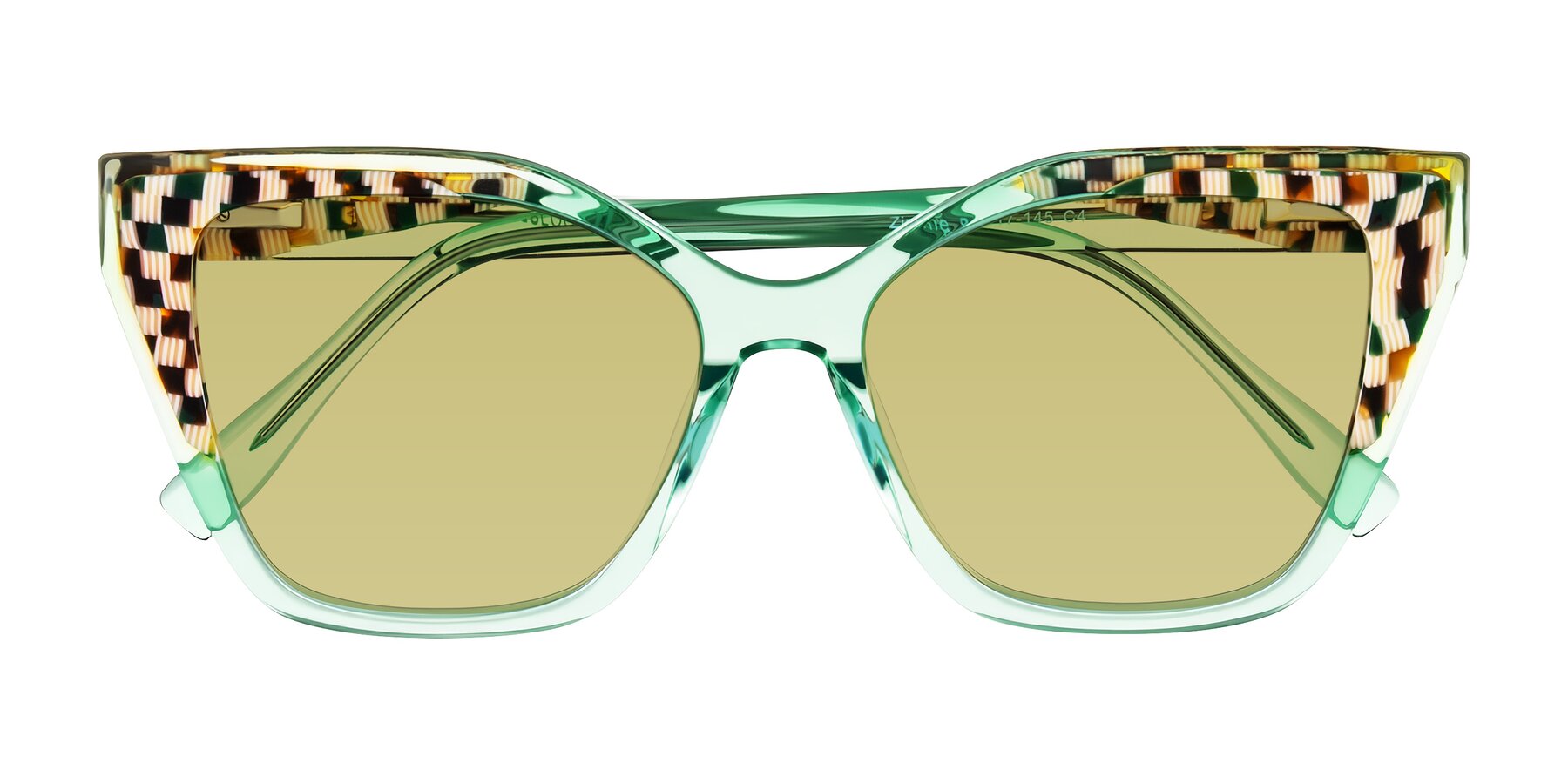 Folded Front of Zimme in Mint Mod with Medium Champagne Tinted Lenses