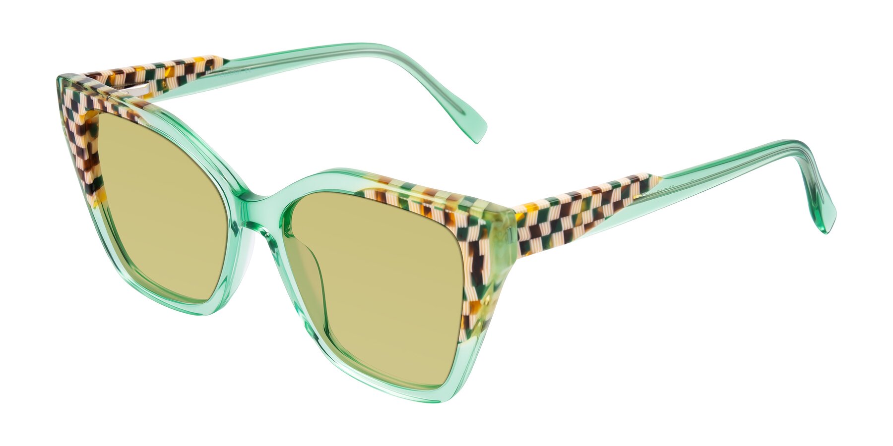 Angle of Zimme in Mint Mod with Medium Champagne Tinted Lenses