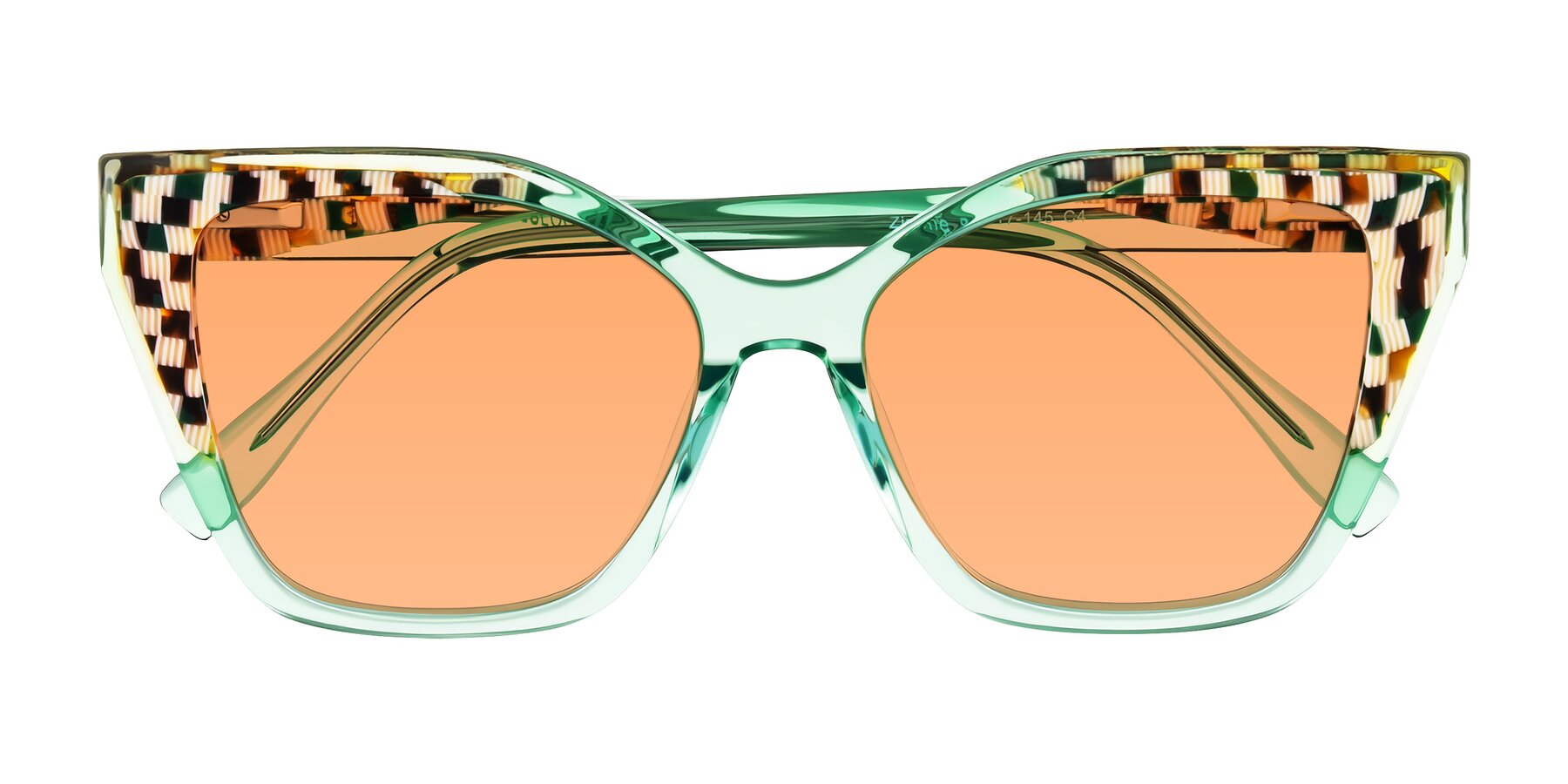 Folded Front of Zimme in Mint Mod with Medium Orange Tinted Lenses