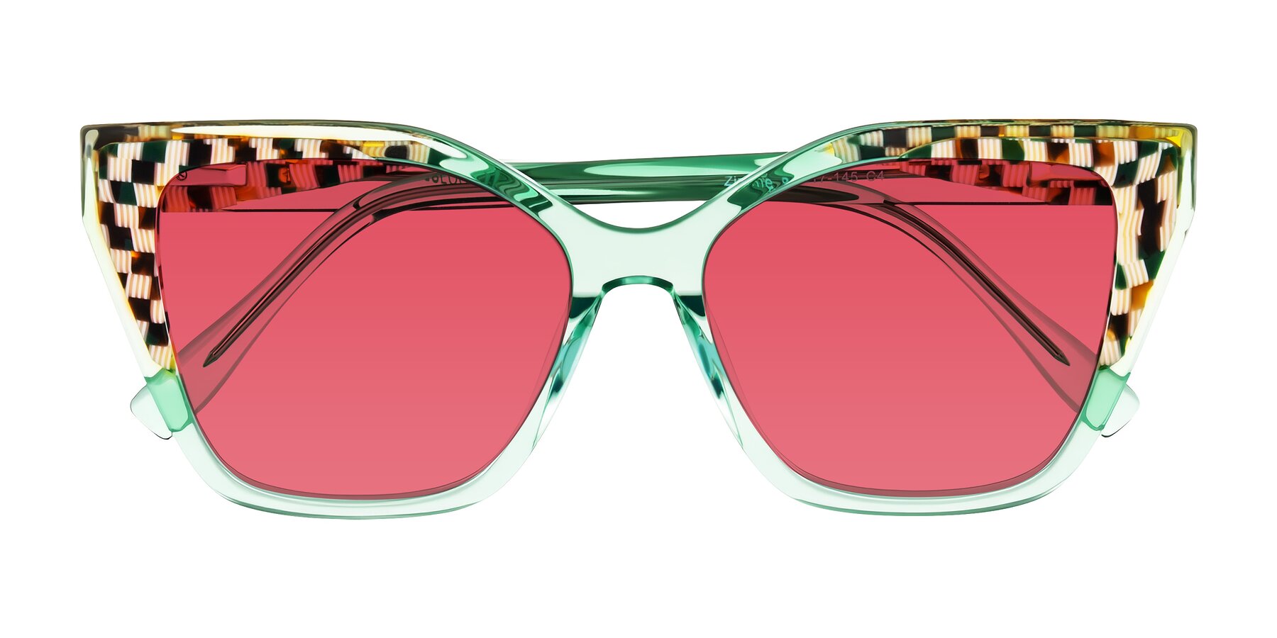 Folded Front of Zimme in Mint Mod with Red Tinted Lenses