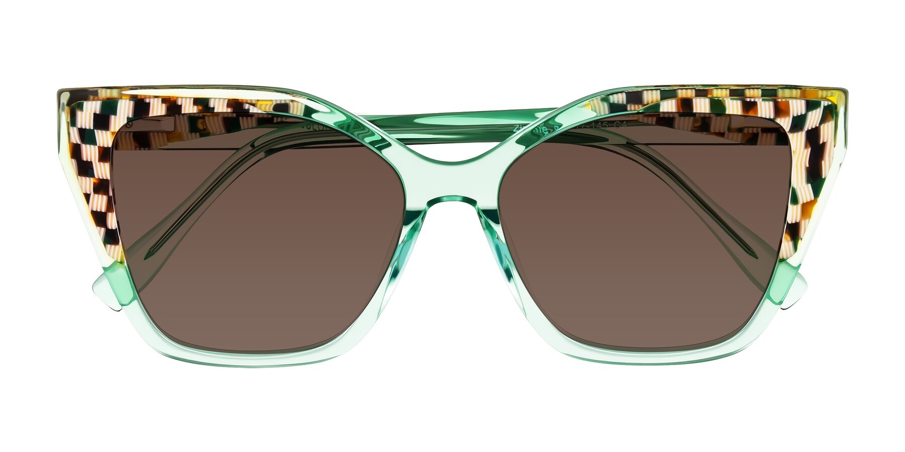 Folded Front of Zimme in Mint Mod with Brown Tinted Lenses