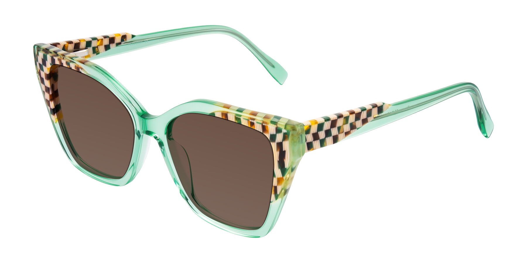 Angle of Zimme in Mint Mod with Brown Tinted Lenses