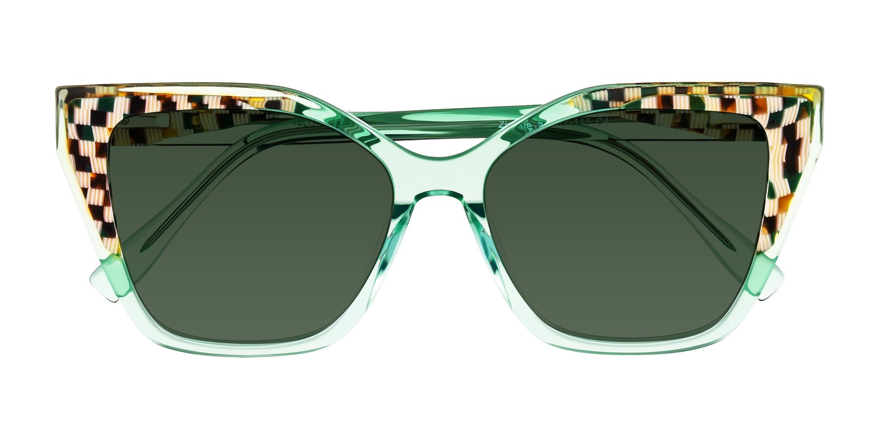 Folded Front of Zimme in Mint Mod with Green Tinted Lenses