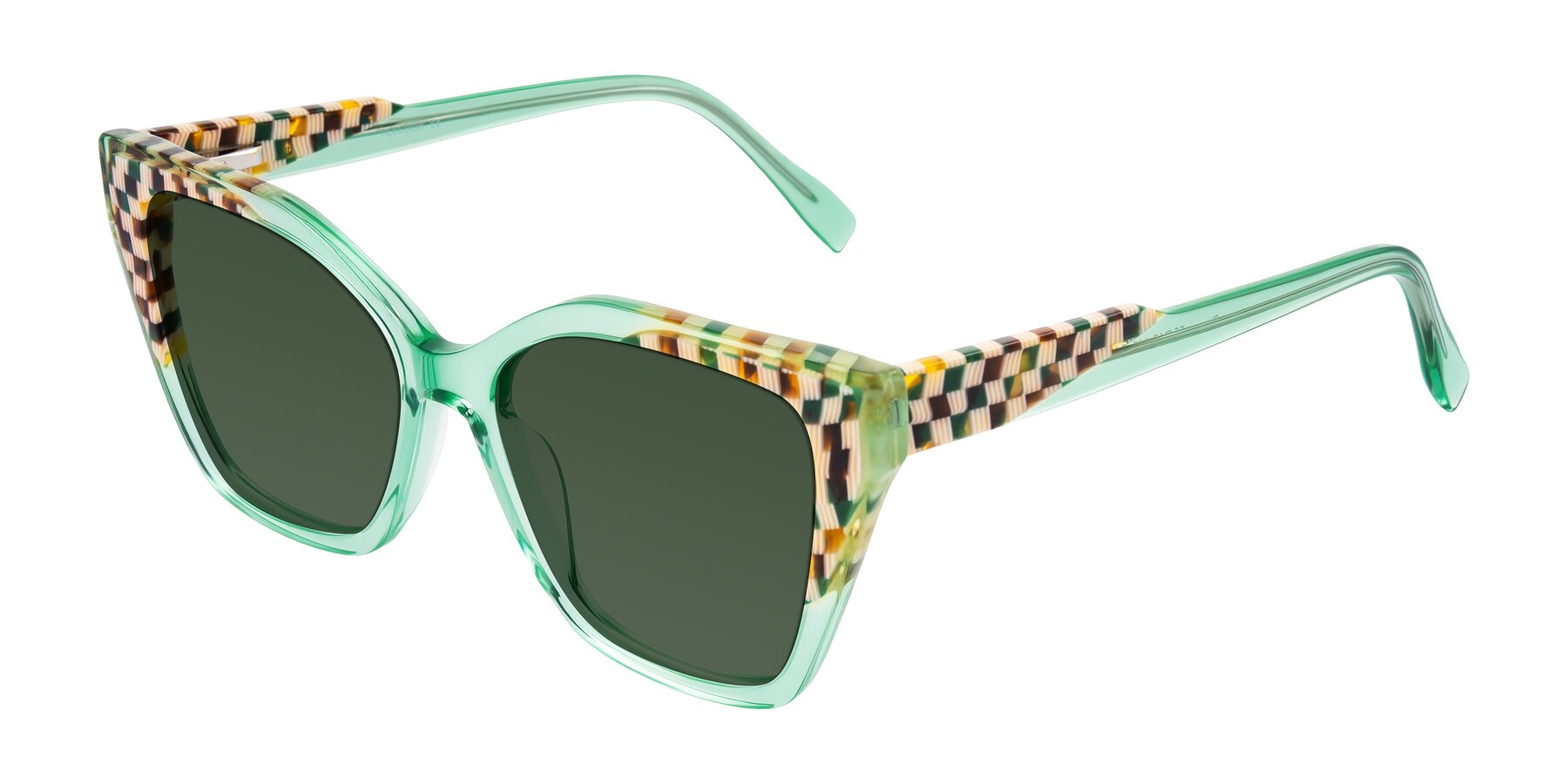 Angle of Zimme in Mint Mod with Green Tinted Lenses
