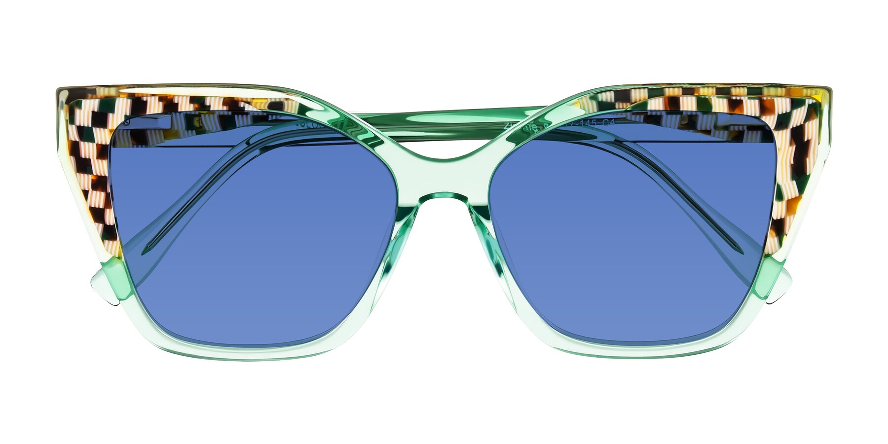 Folded Front of Zimme in Mint Mod with Blue Tinted Lenses