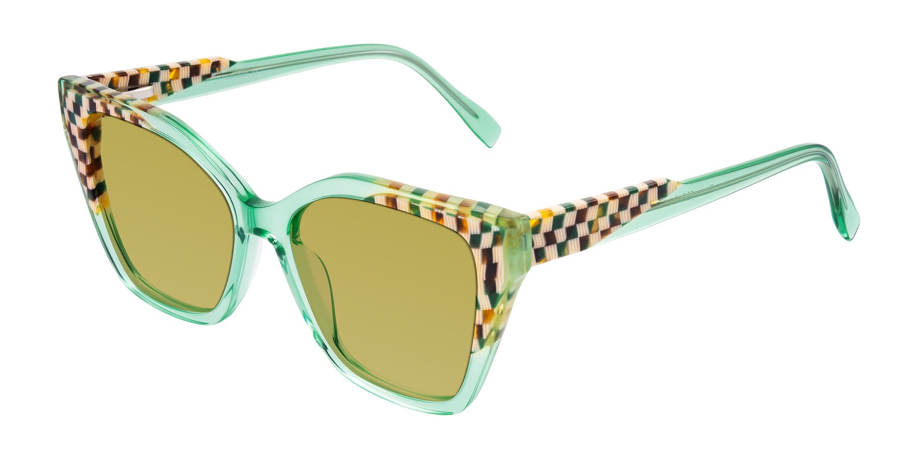 Angle of Zimme in Mint Mod with Champagne Tinted Lenses