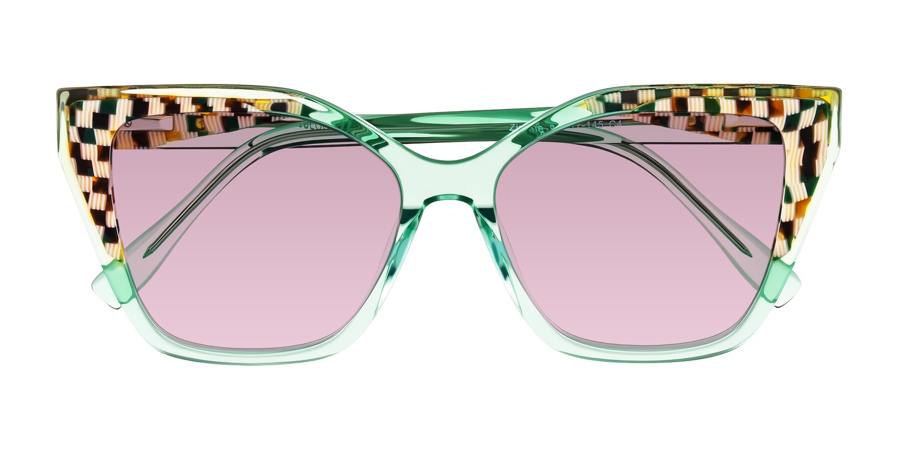 Folded Front of Zimme in Mint Mod with Light Wine Tinted Lenses