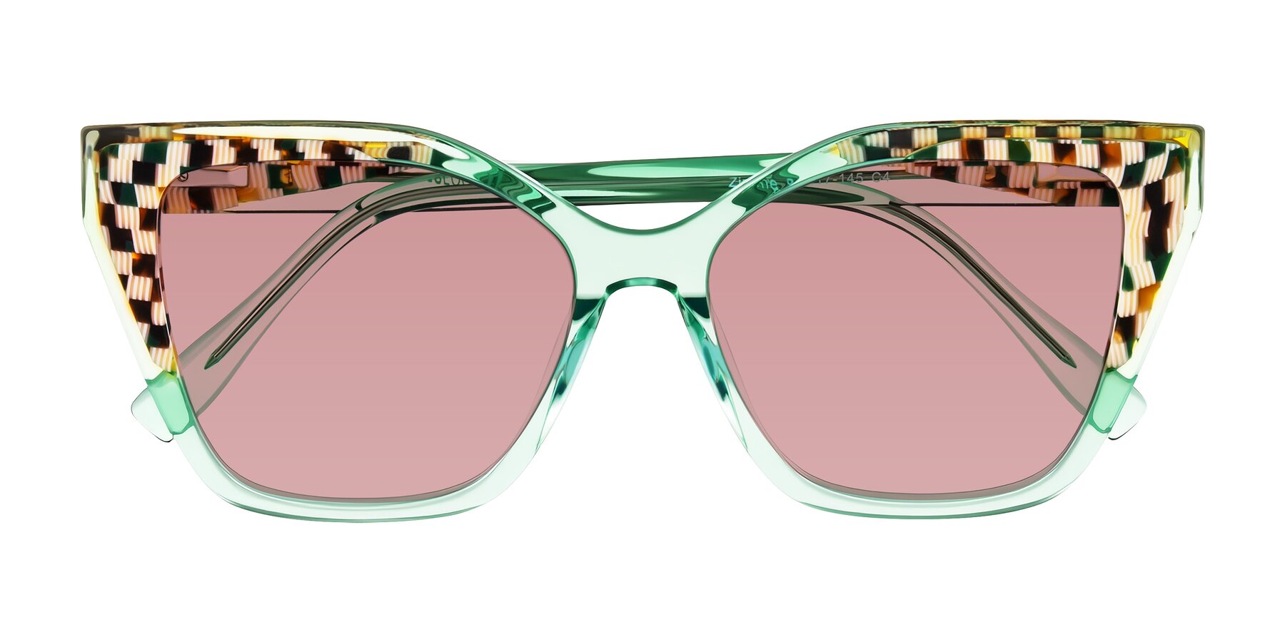 Folded Front of Zimme in Mint Mod with Medium Garnet Tinted Lenses