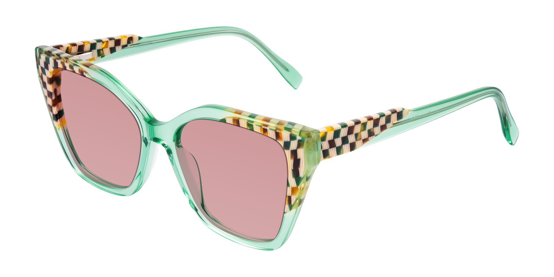 Angle of Zimme in Mint Mod with Medium Garnet Tinted Lenses