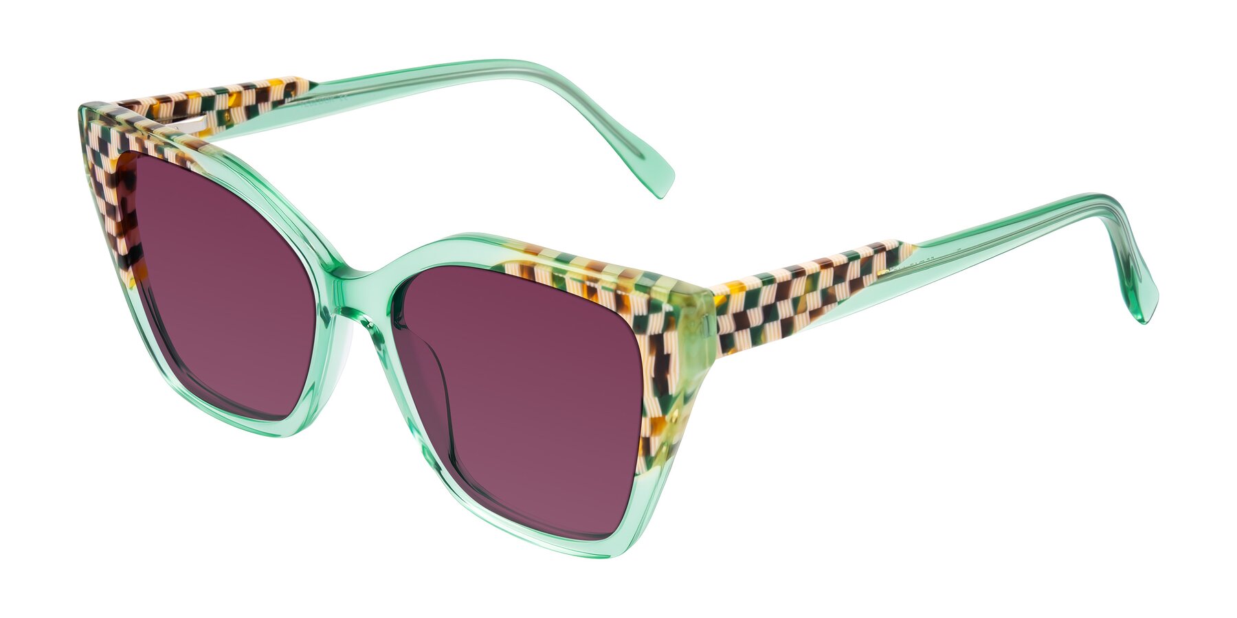 Angle of Zimme in Mint Mod with Wine Tinted Lenses