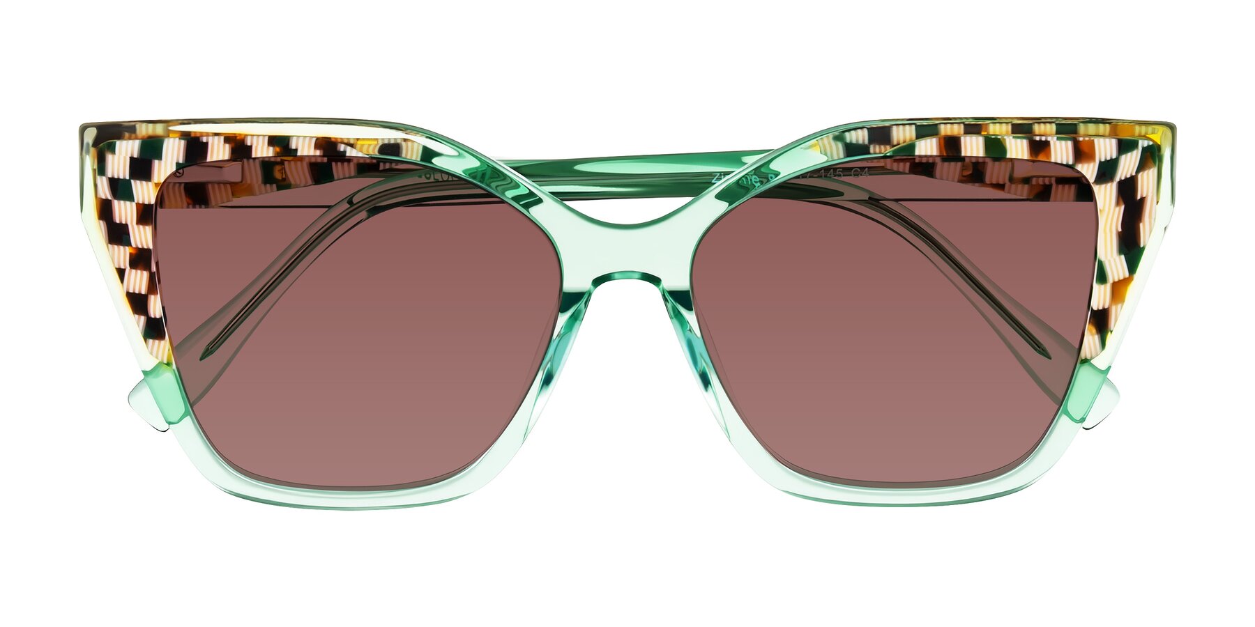 Folded Front of Zimme in Mint Mod with Garnet Tinted Lenses