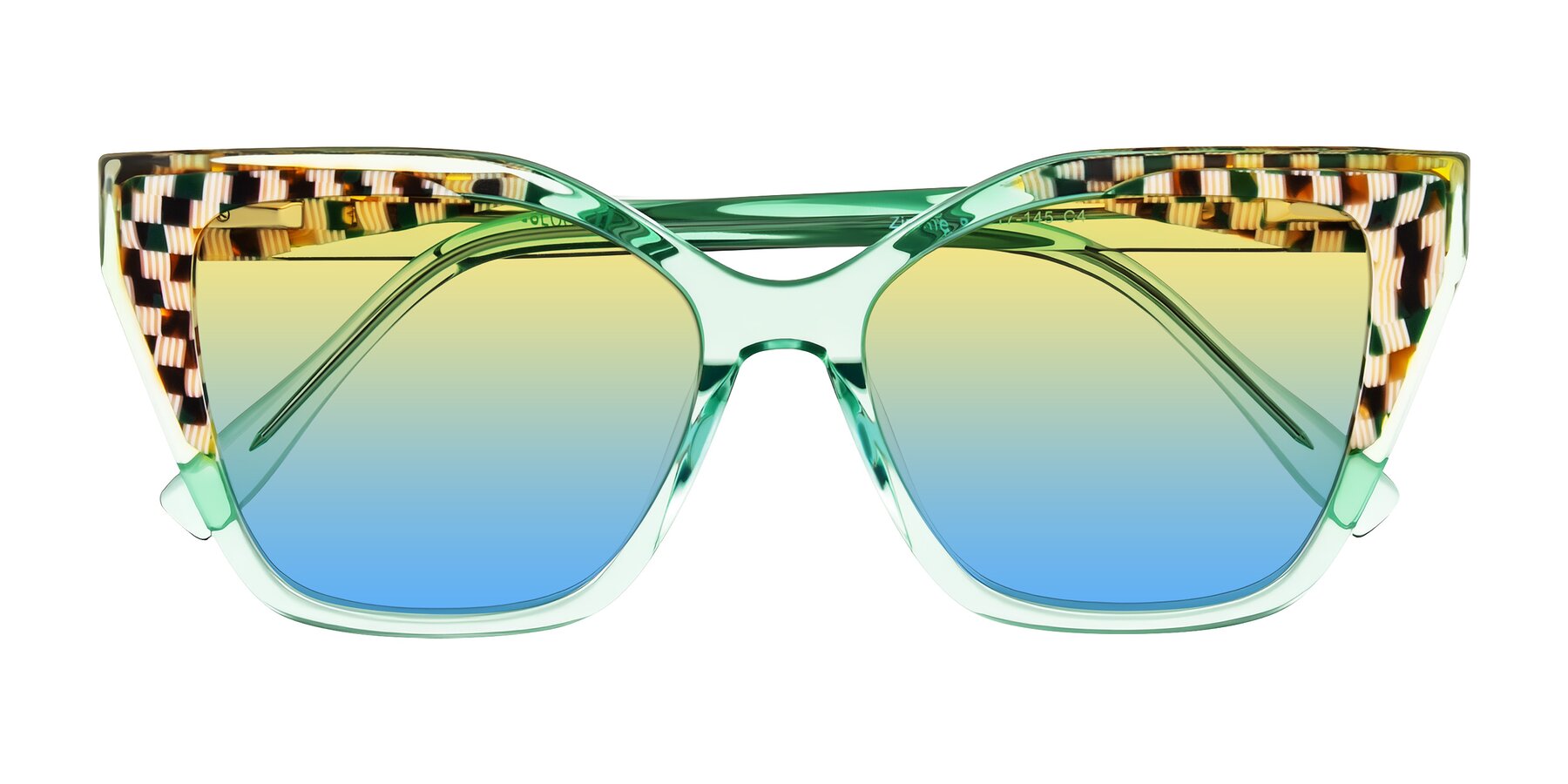 Folded Front of Zimme in Mint Mod with Yellow / Blue Gradient Lenses