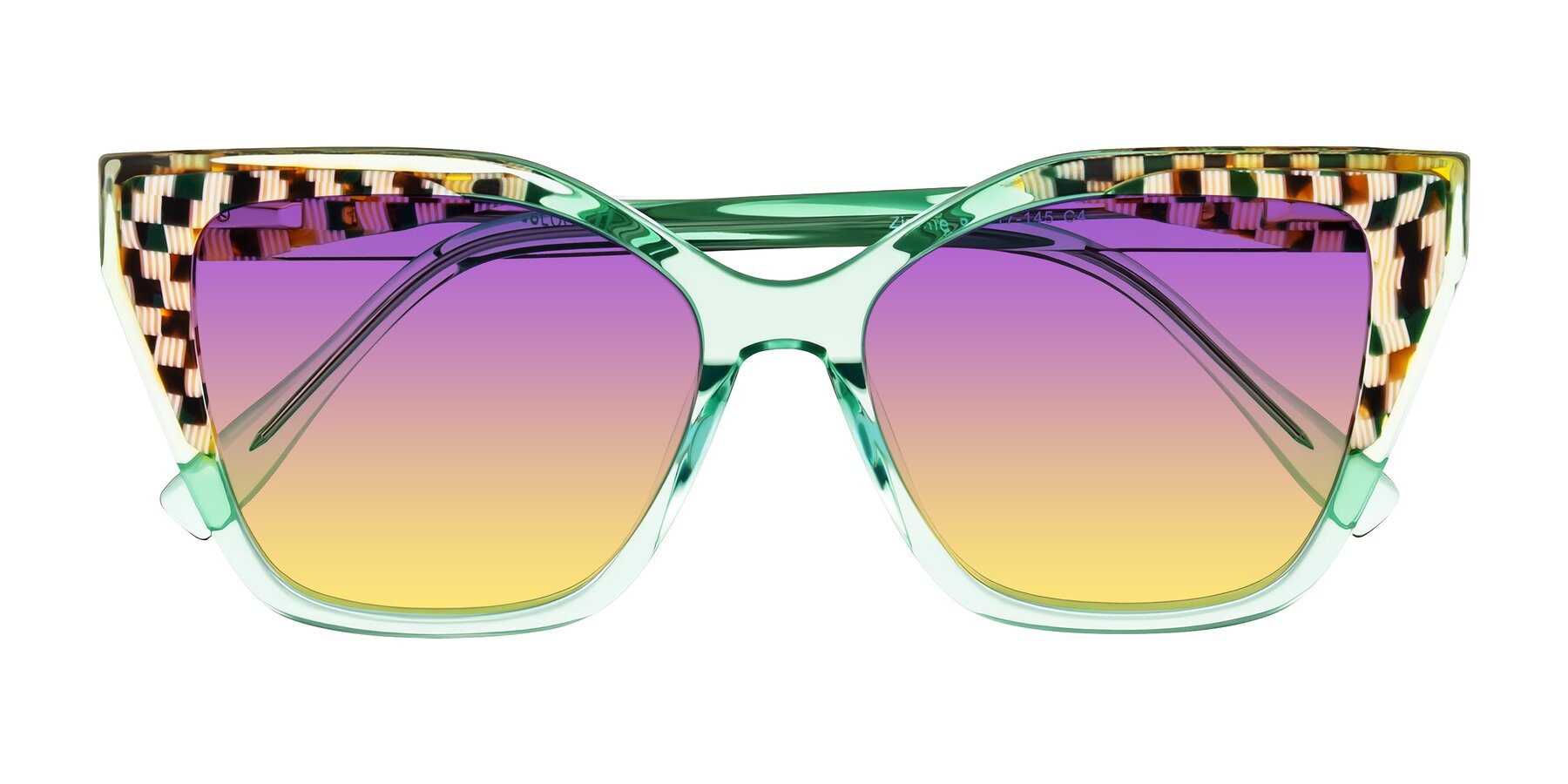 Folded Front of Zimme in Mint Mod with Purple / Yellow Gradient Lenses