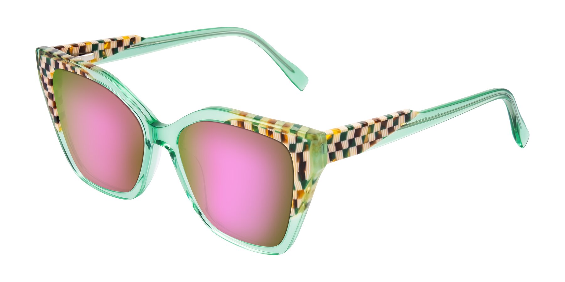 Angle of Zimme in Mint Mod with Pink Mirrored Lenses